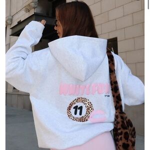 White Fox Gray Hoodie with Pink Accents
